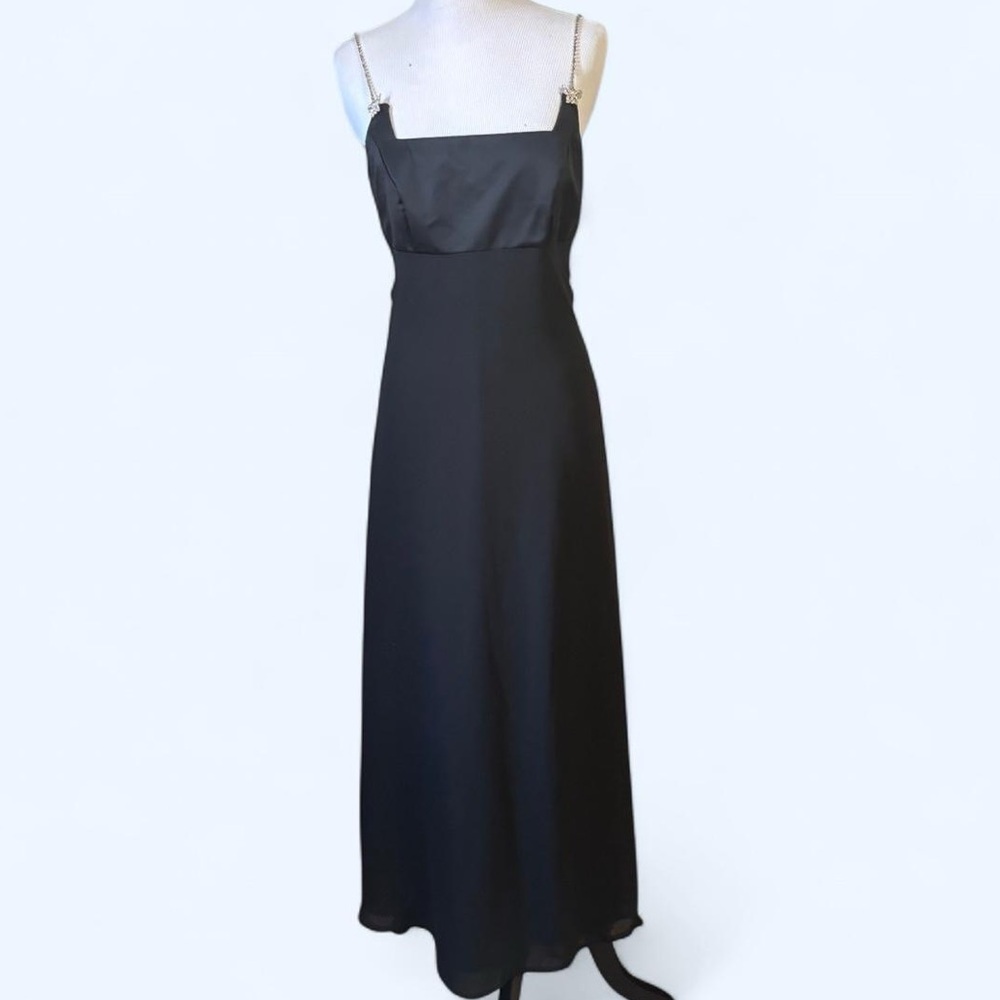 Vintage 1990s Black Gown with Rhinestone Butterfly Straps